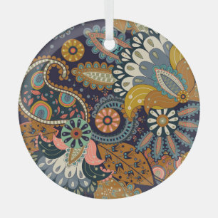 Colourful Paisley: Floral Indian Wallpaper. Glass Tree Decoration