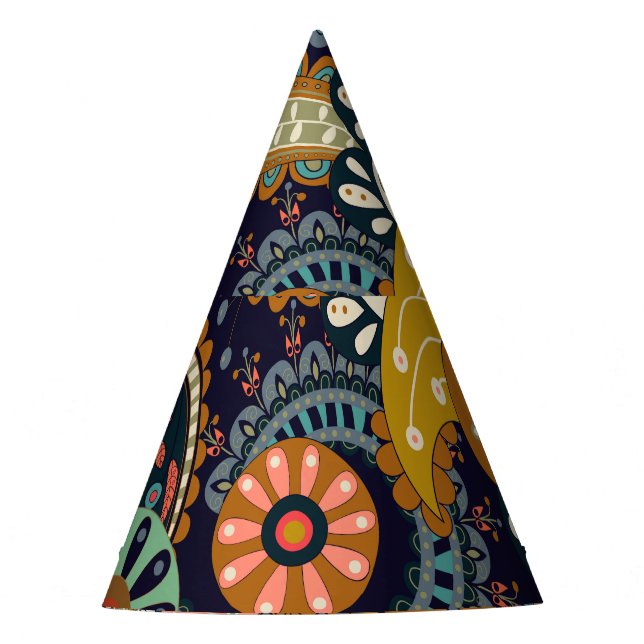 Colourful Paisley: Floral Indian Wallpaper. Party Hat (Front)