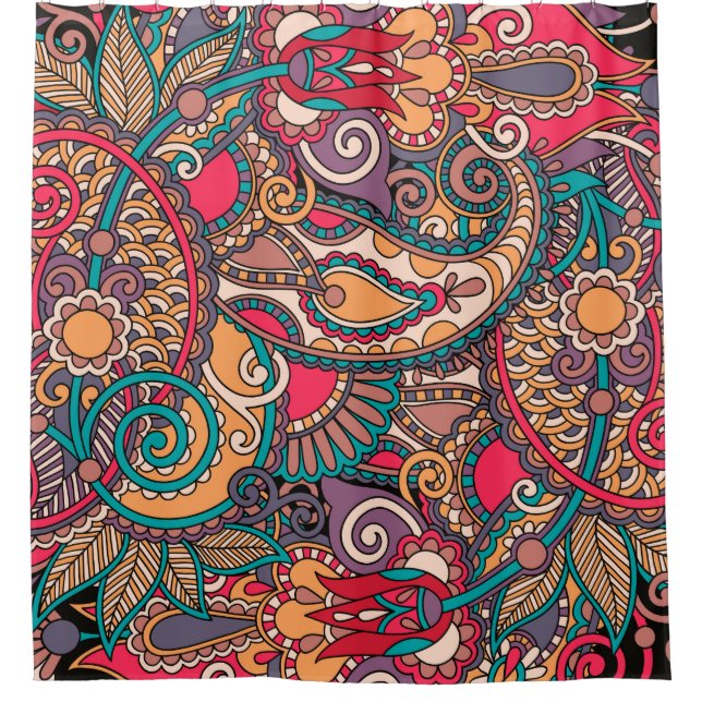 Colourful Paisley Floral Ornament Shower Curtain (Front)