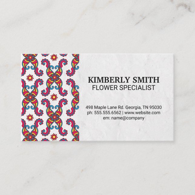 Colourful Paisley Flower Pattern Business Card (Front)