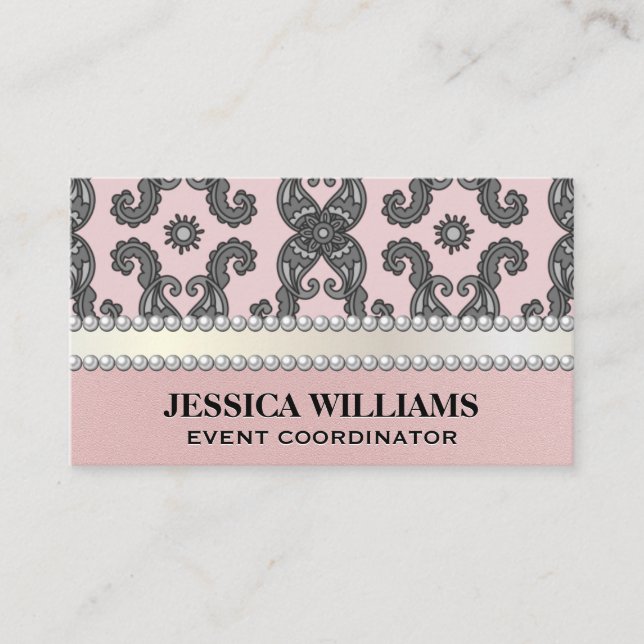 Colourful Paisley Flower | Pearls Business Card (Front)