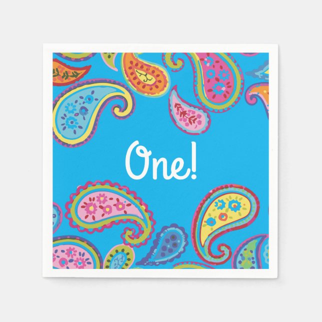 Colourful Paisley Kids Birthday Party Napkin (Front)