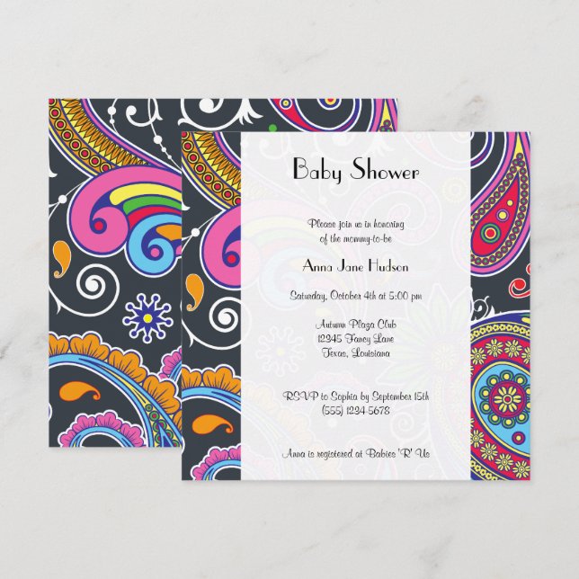 Colourful Paisley, Paisley Pattern, Baby Shower Invitation (Front/Back)