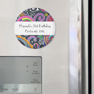 Colourful Paisley, Paisley Pattern, Boteh, Birthda Magnet