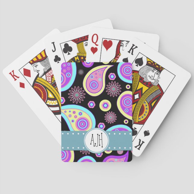 Colourful Paisley, Paisley Pattern, Boteh, Monogra Playing Cards (Back)