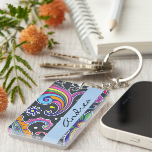Colourful Paisley, Paisley Pattern, Your Name Key Ring