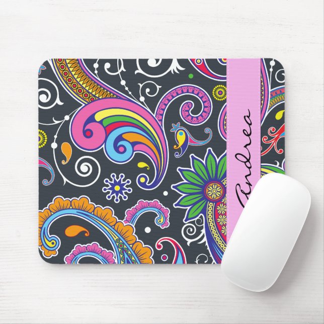 Colourful Paisley, Paisley Pattern, Your Name Mouse Mat (With Mouse)