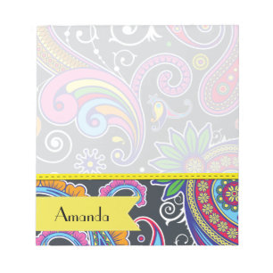 Colourful Paisley, Paisley Pattern, Your Name Notepad