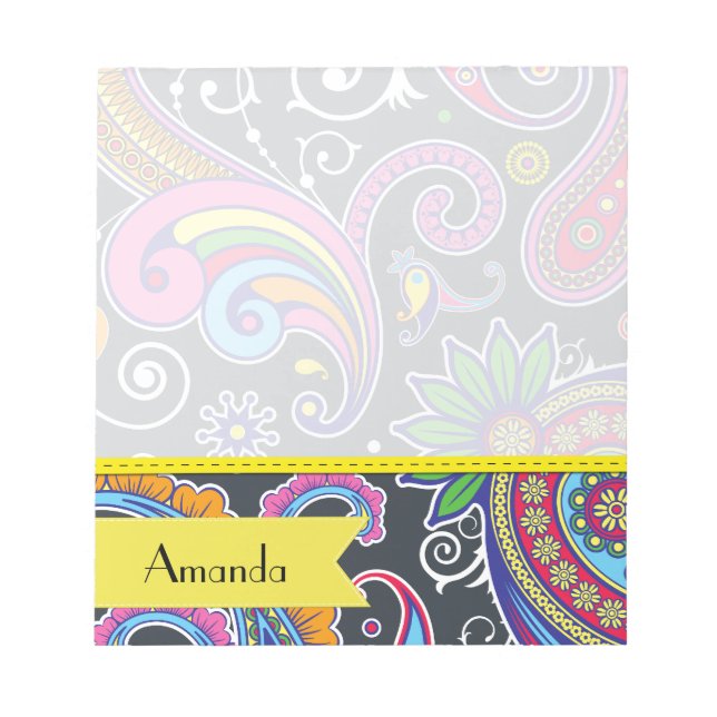 Colourful Paisley, Paisley Pattern, Your Name Notepad (Front)