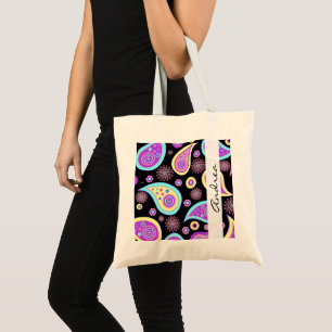Colourful Paisley, Paisley Pattern, Your Name Tote Bag