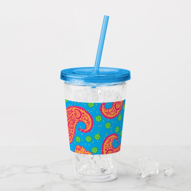 Colourful Paisley Pattern Acrylic Tumbler (Back Ice)