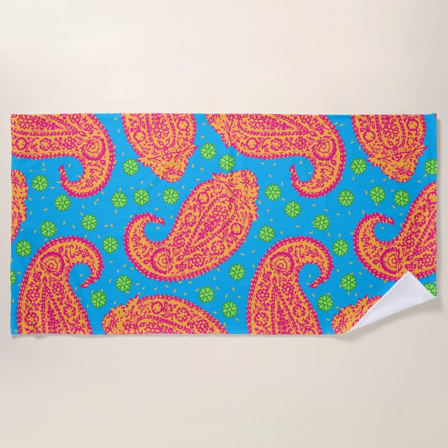 Colourful Paisley Pattern Beach Towel (Front)