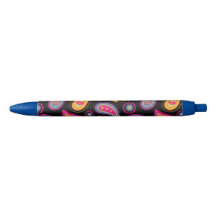 Colourful Paisley Pattern Black Ink Pen