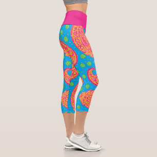 Colourful Paisley Pattern Capri Leggings