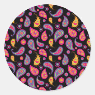 Colourful Paisley Pattern Classic Round Sticker