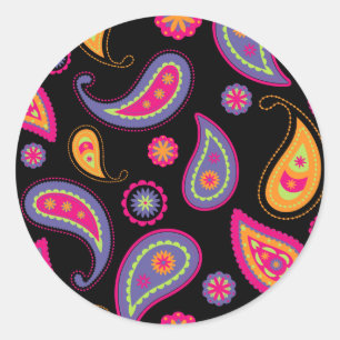 Colourful Paisley Pattern Classic Round Sticker