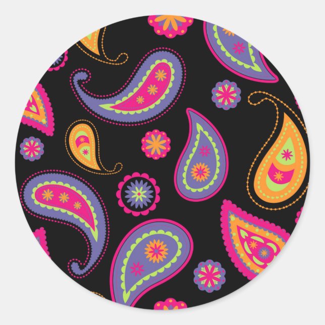 Colourful Paisley Pattern Classic Round Sticker (Front)