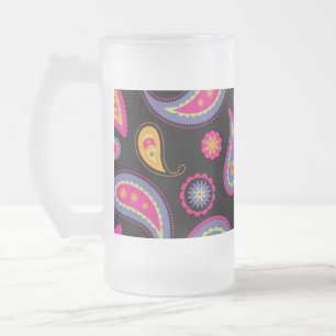 Colourful Paisley Pattern Frosted Glass Beer Mug