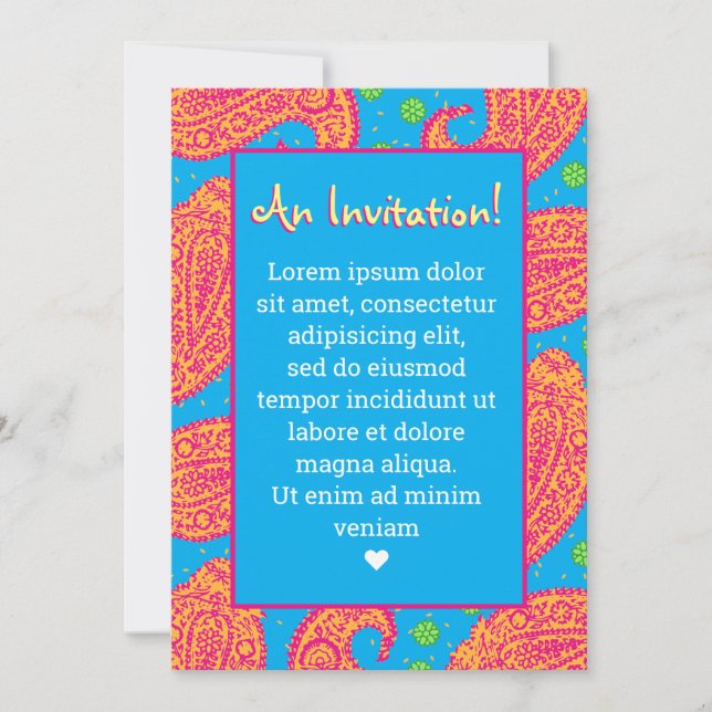Colourful Paisley Pattern Invitation (Front)