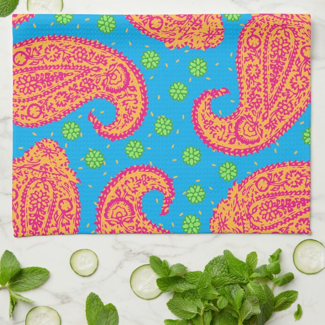 Colourful Paisley Pattern Kitchen Towel (Folded)