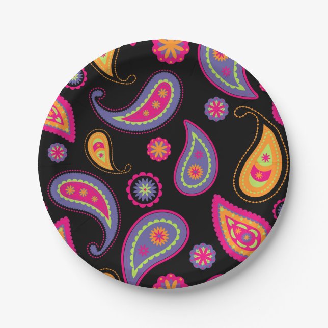 Colourful Paisley Pattern Paper Plate (Front)