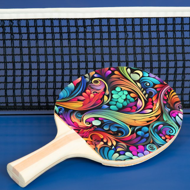 Colourful Paisley Pattern Ping Pong Paddle (Insitu)