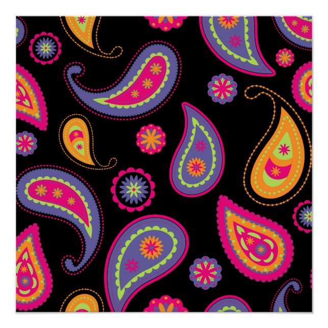 Colourful Paisley Pattern Poster (Front)