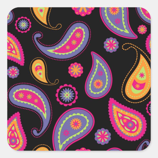 Colourful Paisley Pattern Square Sticker (Front)