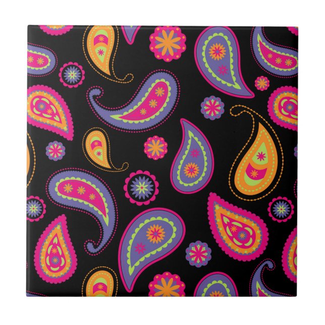 Colourful Paisley Pattern Tile (Front)
