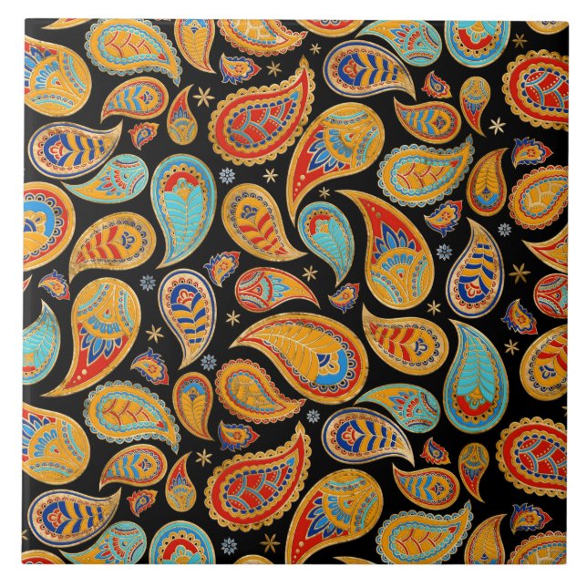 Colourful Paisley Pattern Tile (Front)