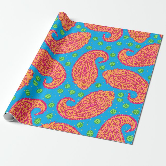 Colourful Paisley Pattern Wrapping Paper (Unrolled)