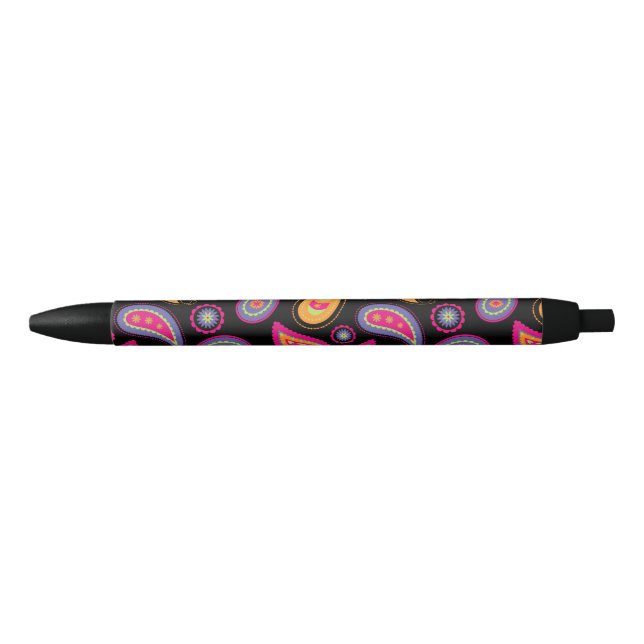 Colourful Paisley seamless Pattern Black Ink Pen (Front)