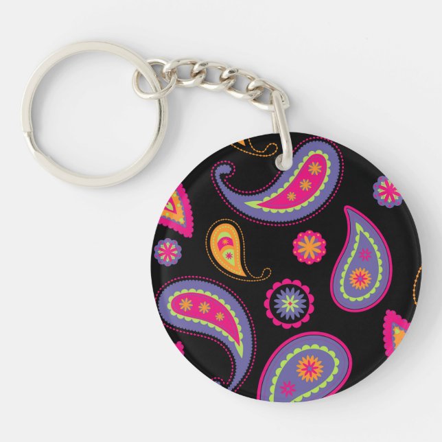 Colourful Paisley seamless Pattern Key Ring (Front)