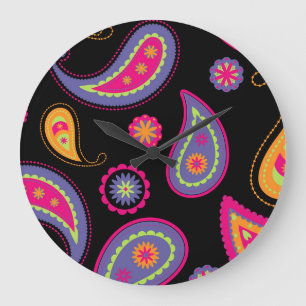 Colourful Paisley seamless Pattern Large Clock