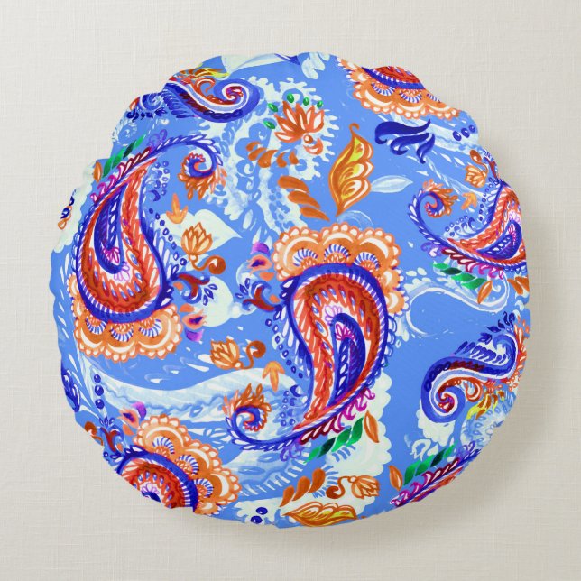 Colourful paisley seamless pattern round cushion (Front)