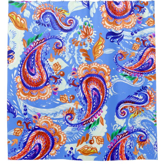 Colourful paisley seamless pattern shower curtain (Front)