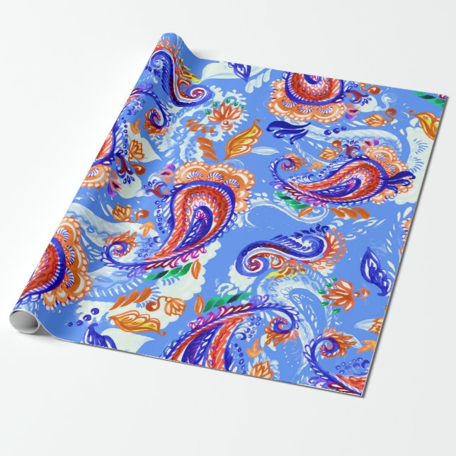 Colourful paisley seamless pattern wrapping paper (Unrolled)