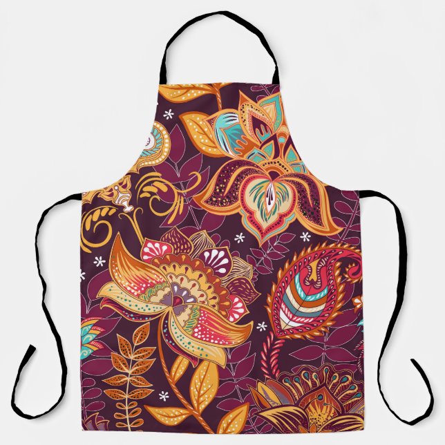 Colourful Paisley Style Floral Pattern Apron (Front)