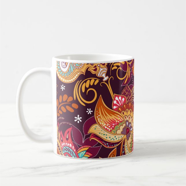 Colourful Paisley Style Floral Pattern Coffee Mug (Left)