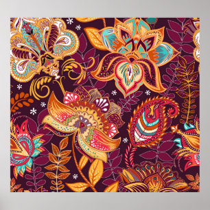 Colourful Paisley Style Floral Pattern Poster