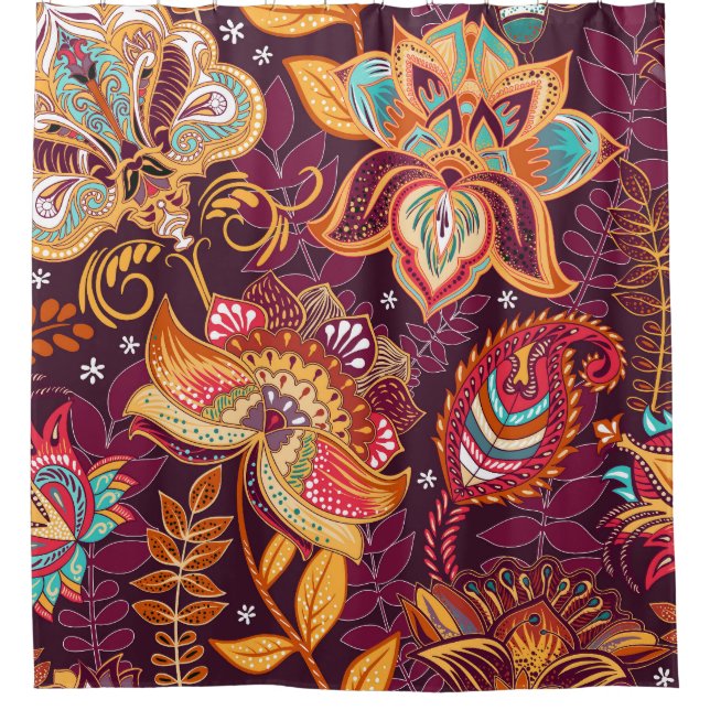 Colourful Paisley Style Floral Pattern Shower Curtain (Front)