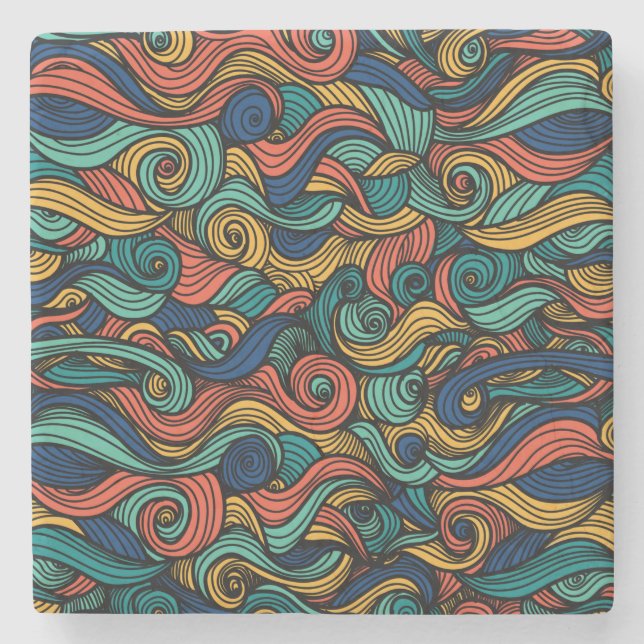 Colourful Paisley Swirl Stone Coaster (Front)