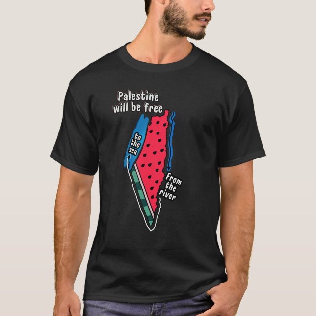 colourful palestine watermelon map graphic design T-Shirt (Front)