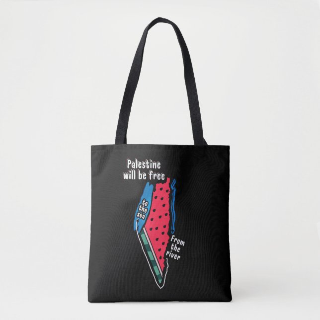 colourful palestine watermelon map graphic design tote bag (Front)