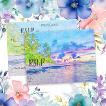 Colourful Palm Beach Sunset Watercolor RSVP