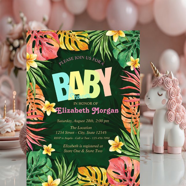 Colourful Palm Leaves Green Baby Shower  Invitation (Creator Uploaded)