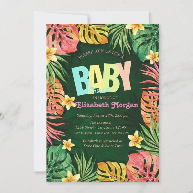 Colourful Palm Leaves Green Baby Shower  Invitation (Front)