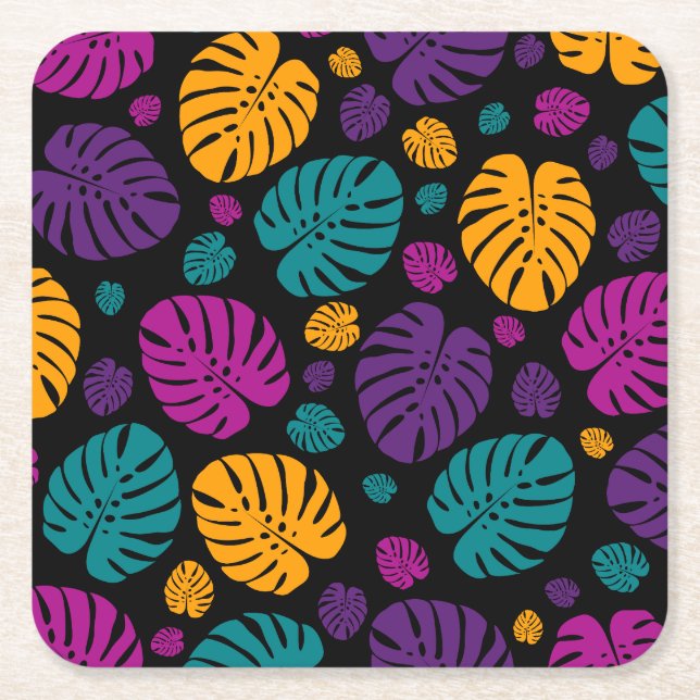 Colourful Palm Leaves Square Paper Coaster (Front)