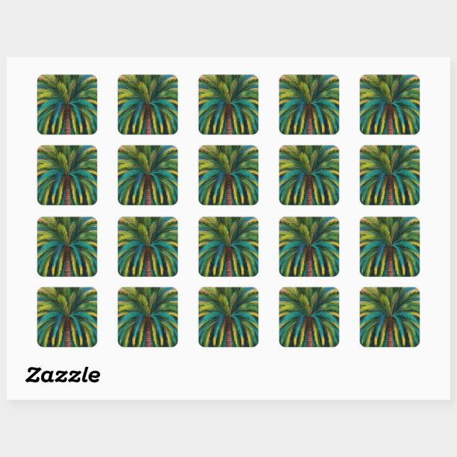 Colourful Palm Tree Graphic Design Art Square Sticker (Sheet)