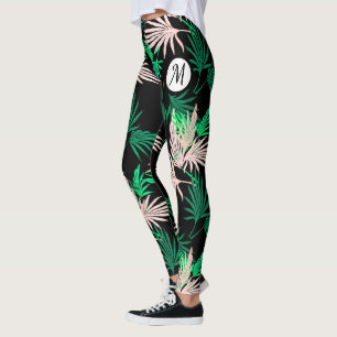 Colourful Palm Tree Leaves Monogram Tropical Vibes Leggings